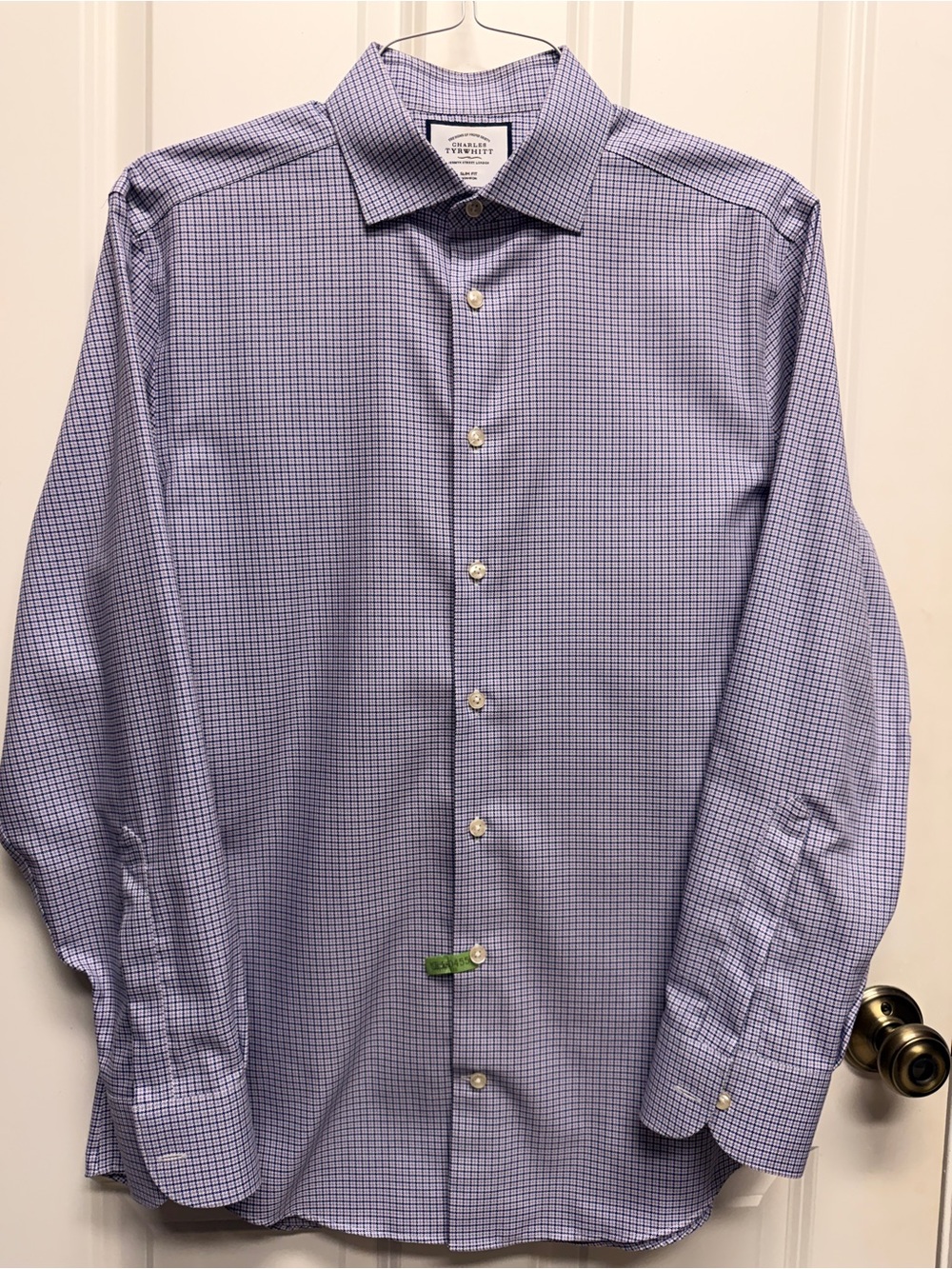 Charles Tyrwhitt Lavender, Blue, and White Micro-Check Dress Shirt, 16 x 34”